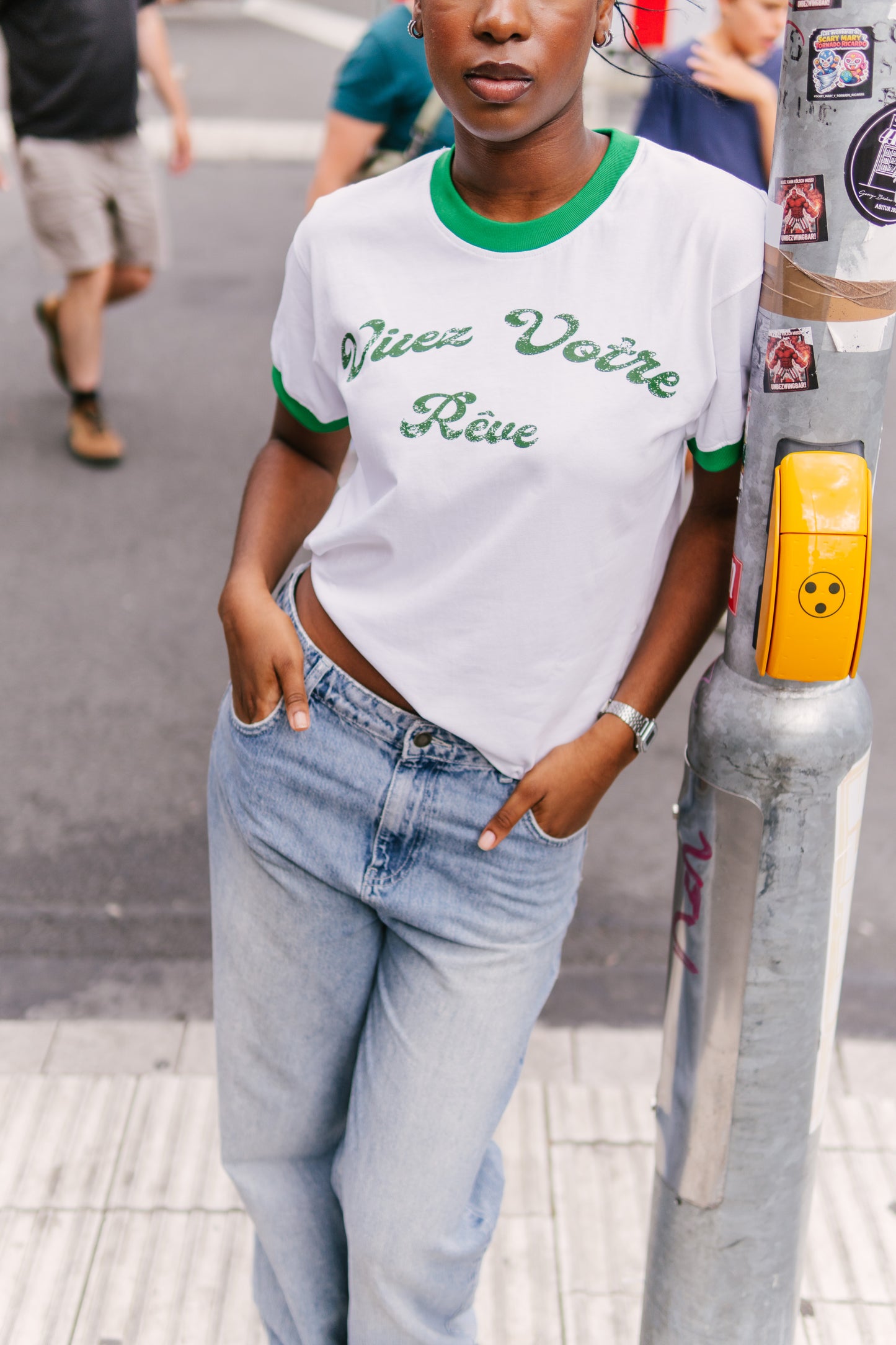 RINGER TSHIRT WHITE/GREEN