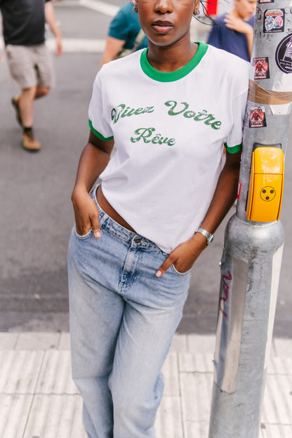 RINGER TSHIRT WHITE/GREEN